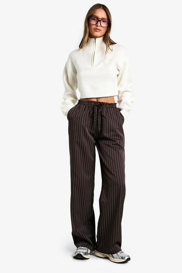 Pinstripe Drawstring High Waisted Trouser chocolate