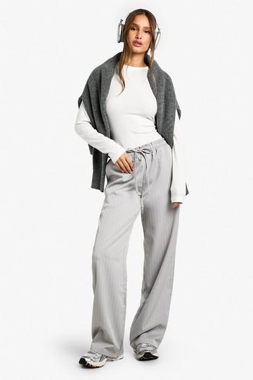 Pinstripe Drawstring High Waisted Trouser grey