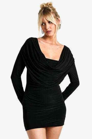 Strakke Bodycon Jurk Met Vierkante Hals En Lange Mouwen black