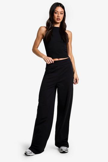 Tall Wide Leg Cotton Jersey Folded Waistband Wide Leg black