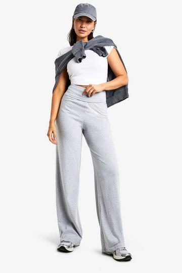 Tall Wide Leg Cotton Jersey Folded Waistband Flares grey