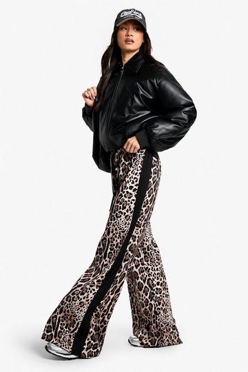 Tall Luipaardprint Wide Leg Broek Met Zijstreep En Touwtjes leopard