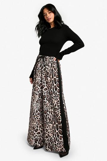 Petite Side Stripe Leopard Drawstring Wide Leg Trousers leopard