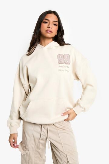 Ecru White 99 Chest Slogan Oversized Hoodie