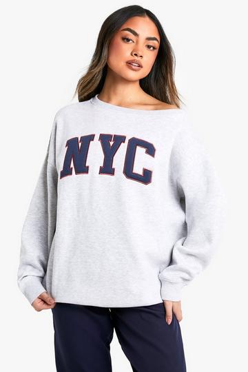 NYC Applique Off The Shoulder Sweatshirt ash grey