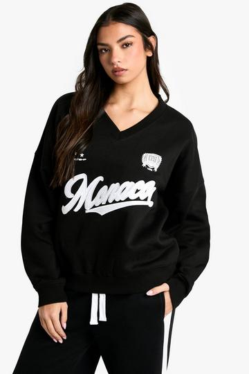 Black Monaco Multi Print V Neck Oversized Sweatshirt