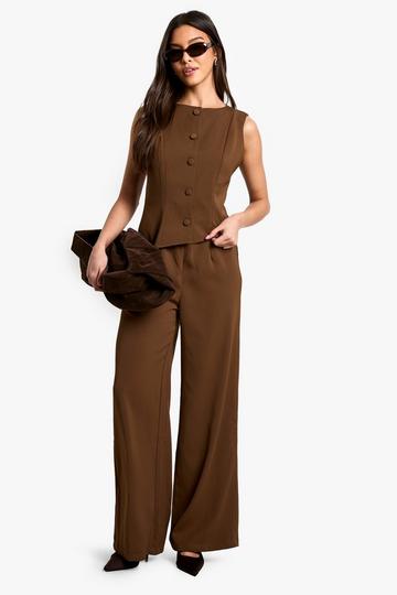 Wide Leg Jas Jumpsuit Met Tailleband choc brown