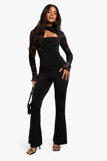 Kanten Jumpsuit Met Lange Mouwen En Uitsnijding black