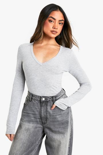 Basic marl v neck long sleeve bodysuit grey marl