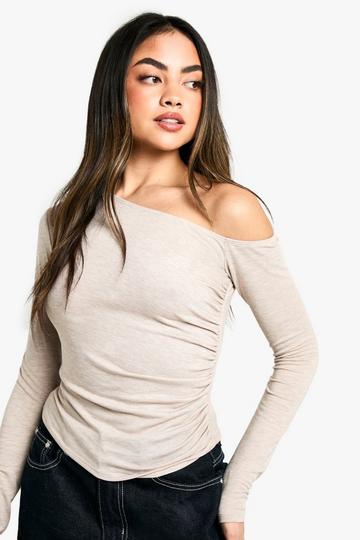 Basic marl off shoulder long sleeve top oatmeal