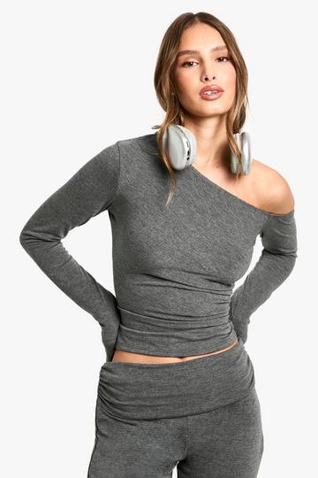 Basic marl off shoulder long sleeve top charcoal