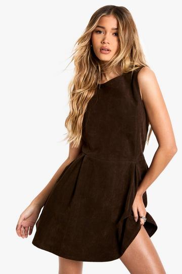 Suede Box Pleat Mini Dress brown