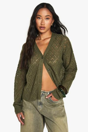 Gehaakte Baggy Gebreide Cardigan khaki