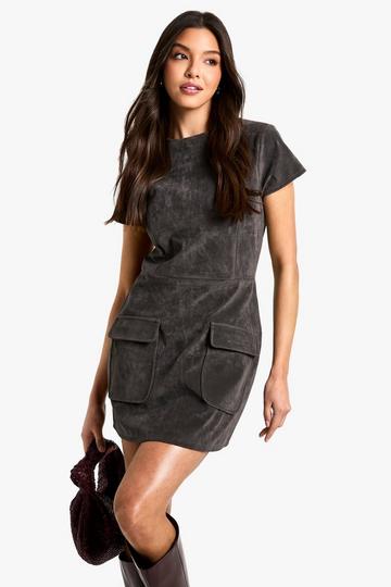 Suede Cap Sleeve Mini Dress charcoal