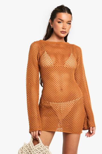 Crochet Flare Sleeve Mini Dress peach
