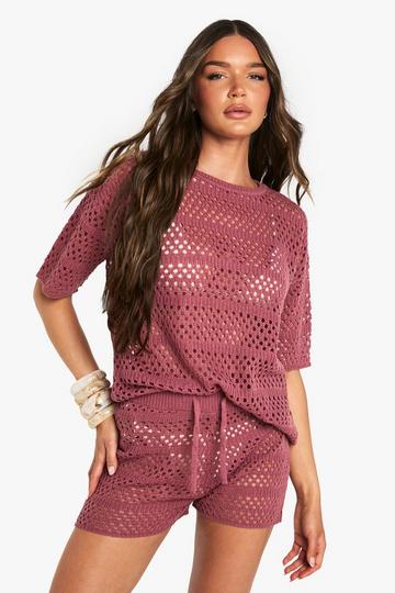 Oversized Gehaakte Gebreide Top En Shorts Set dusky pink