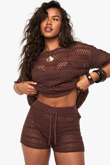 Crochet Oversized Knitted Top and Knicker Short Set chocolate