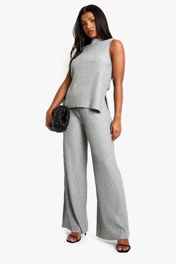 Plisse wide leg trouser grey marl