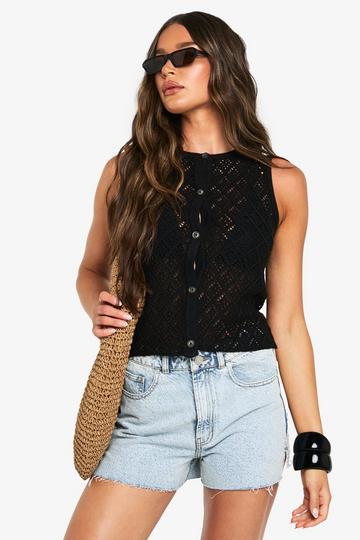 Gehaakte Gebreide Doorknoop Gilet black