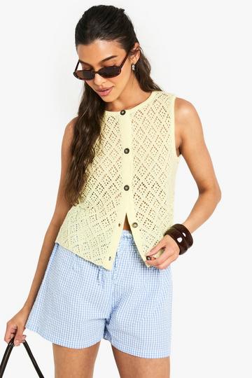 Gehaakte Gebreide Doorknoop Gilet lemon