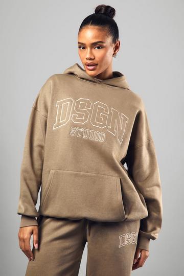 Oversized Geborduurde Dsgn Collegiate Hoodie khaki