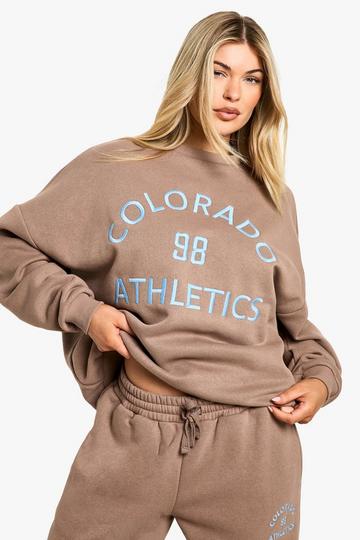 Oversized Geborduurde Colorado Athletics Trui Met Crewneck taupe