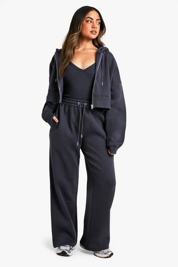 Ribbed V Neck Top 3 Piece Hooded Tracksuit midnight