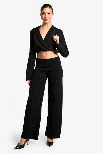 Black Glitter front seam detail straight leg trouser