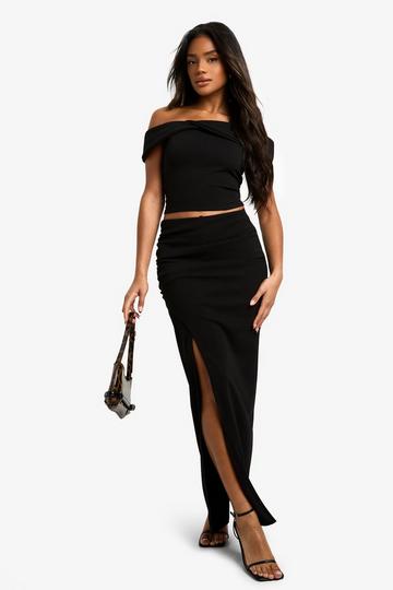 Crepe Ruched Side Maxi Skirt Coord black