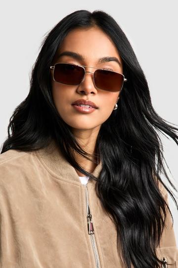 Brown Lenses Square Aviator Sunglasses gold