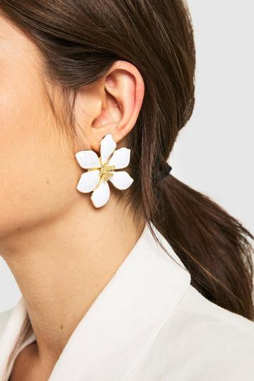 Enamel Flower Earrings white
