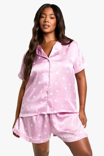 Plus Hartjes Overhemd En Shorts Set pink