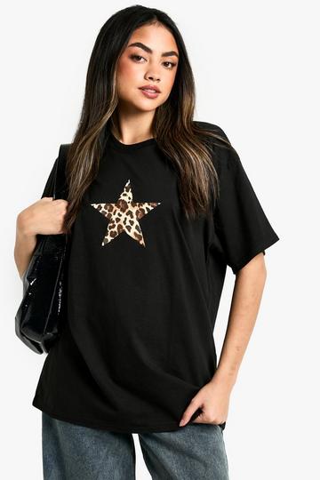 Leopard Stars Print Oversized T-shirt black