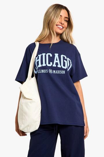 Navy Chicago Varsity Print Oversized T-shirt