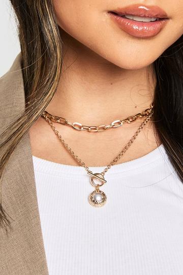Pearl Detail Double Layered Necklace gold