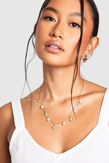 Flower and Pearl Charm Necklace gold