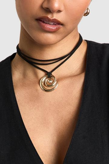 Spiral Pendant Cord Choker gold