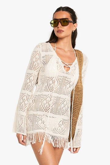 Tassel Crochet Beach Tunic stone