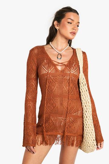 Tassel Crochet Beach Tunic rust