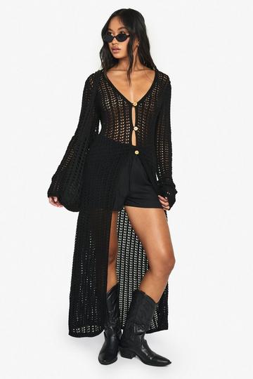 Crochet Maxi Cardigan black