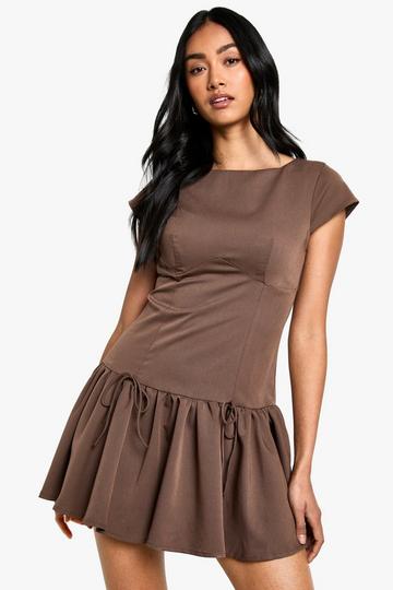 Woven Cap Sleeve Mini Skater Dress mocha