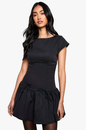 Woven Cap Sleeve Mini Skater Dress black