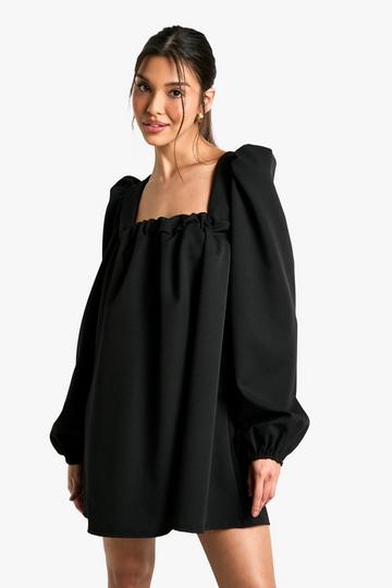 Long Sleeve Puff Sleeve Smock Dress black