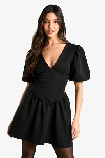 Puff Sleeve Smock Dress black