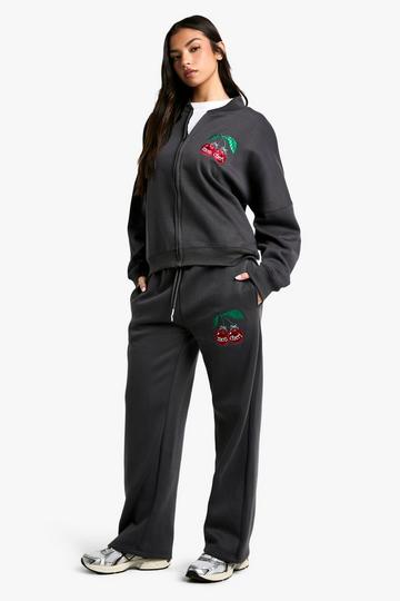 Cherry Print Zip Up Tracksuit Set charcoal