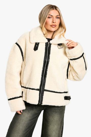 Oversized Pluizige Aviator Jacket cream