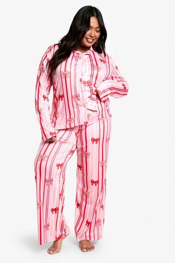 Plus Bow Pinstripe Trouser Pyjama Set ballerina pink