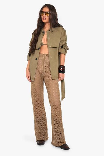 Gehaakte Wide Leg Strand Broek tan