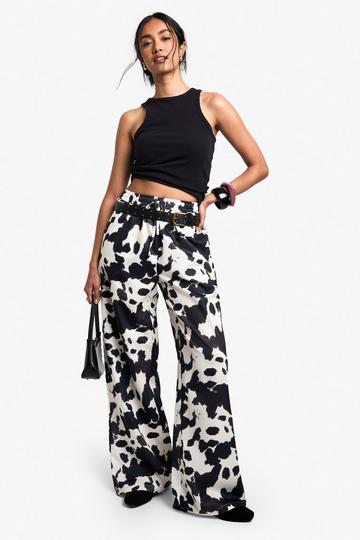 Drawstring Cow Printed Wide Leg Trousers multi