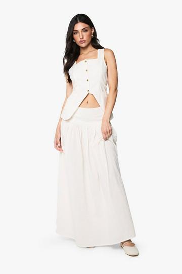 Panel Detail Full Linen Look Maxi Skirt ecru